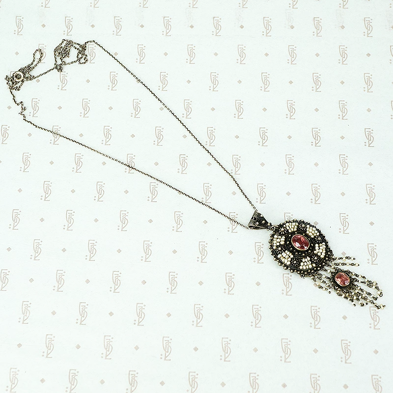 Antique Pink Tourmaline and Pearl Necklace