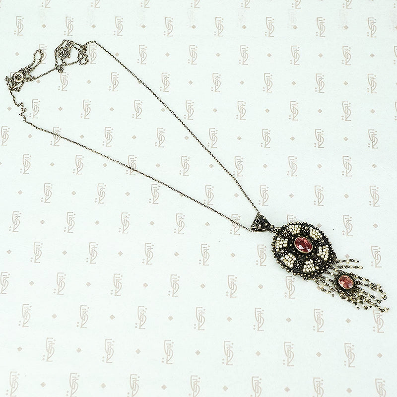 Antique Pink Tourmaline and Pearl Necklace