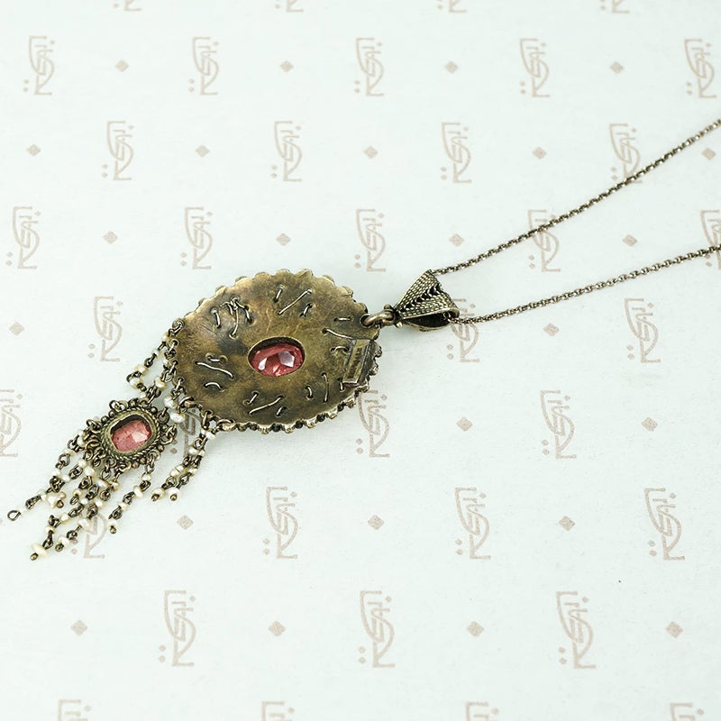 Antique Pink Tourmaline and Pearl Necklace