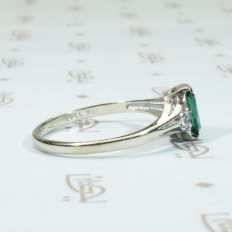 Deep Green Tourmaline Vintage Engagement Ring