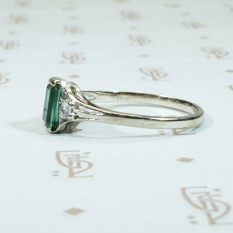 Deep Green Tourmaline Vintage Engagement Ring