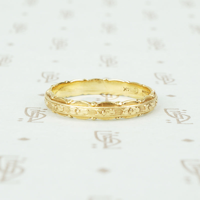 14k yellow gold 1920's traub orange blossom wedding band