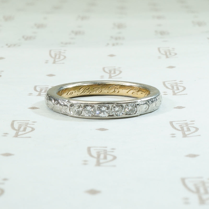 Traub Engraved Platinum Diamond Band c.1915