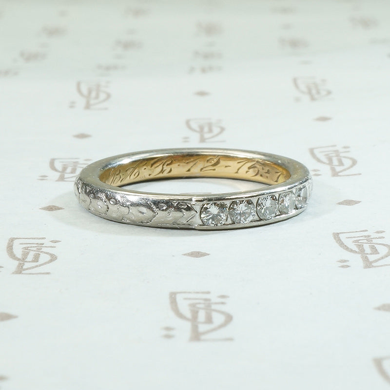 Traub Engraved Platinum Diamond Band c.1915