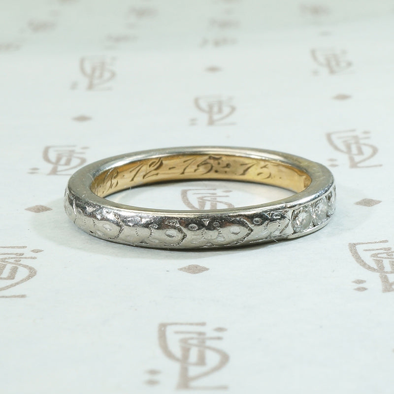 Traub Engraved Platinum Diamond Band c.1915