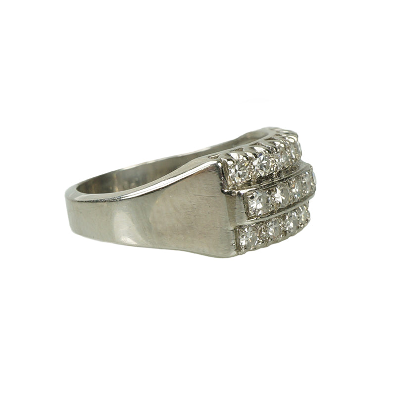 Retro Platinum Triple Row Diamond Band