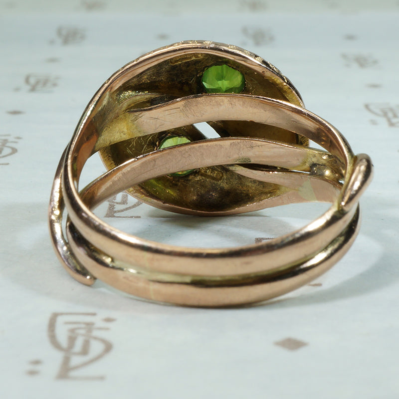 Green Garnet Set Double Snake Ring in Rose Gold
