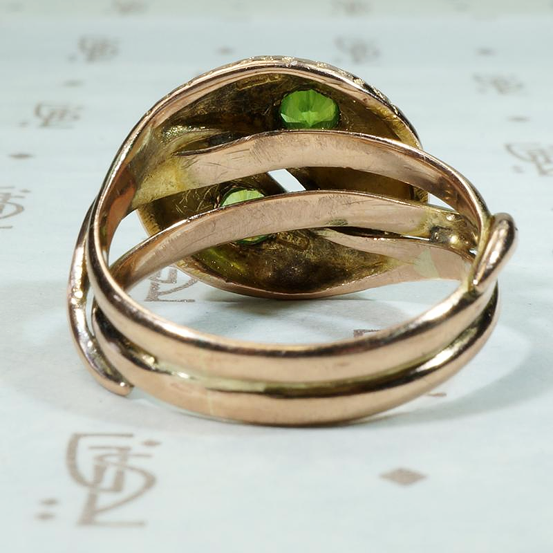 Green Garnet Set Double Snake Ring in Rose Gold
