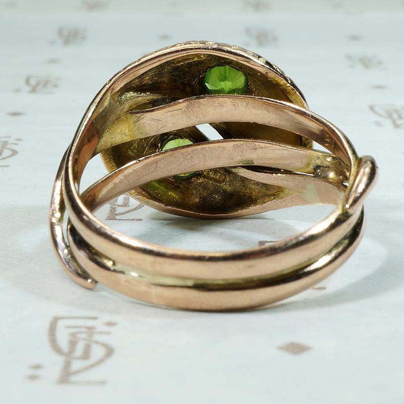 Green Garnet Set Double Snake Ring in Rose Gold