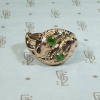 Green Garnet Set Double Snake Ring in Rose Gold