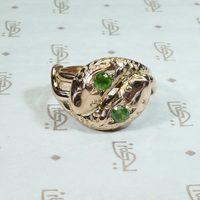 Green Garnet Set Double Snake Ring in Rose Gold