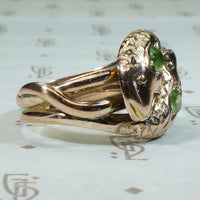 Green Garnet Set Double Snake Ring in Rose Gold