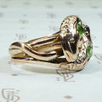 Green Garnet Set Double Snake Ring in Rose Gold