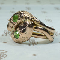 Green Garnet Set Double Snake Ring in Rose Gold