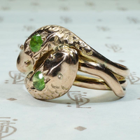 Green Garnet Set Double Snake Ring in Rose Gold