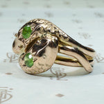 Green Garnet Set Double Snake Ring in Rose Gold