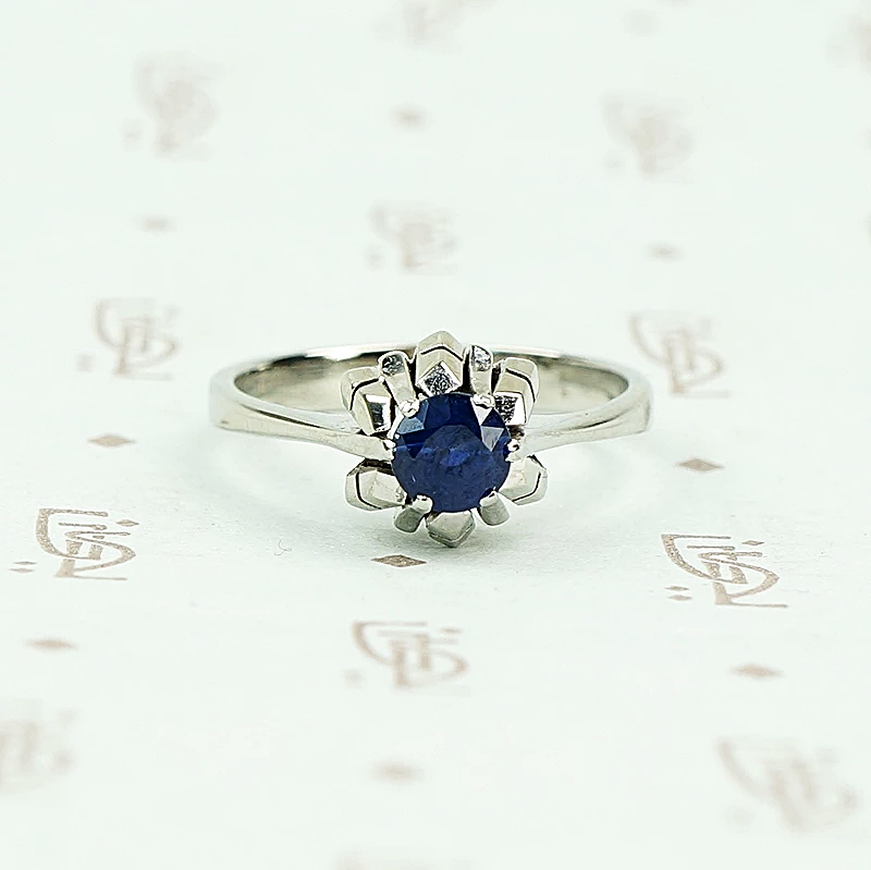 Mid Century Inky-Blue Sapphire Solitaire