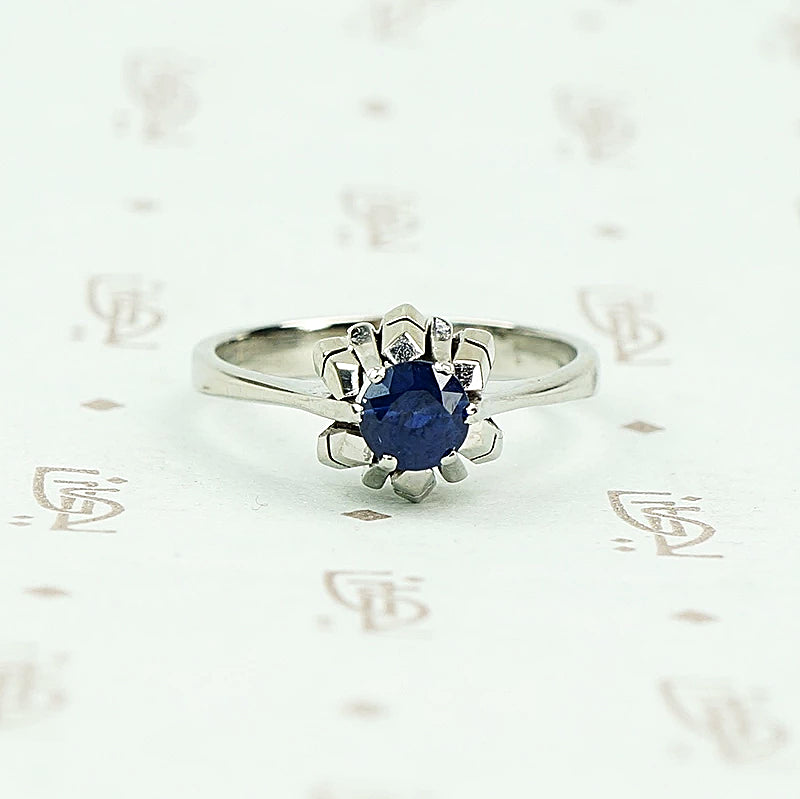 Mid Century Inky-Blue Sapphire Solitaire