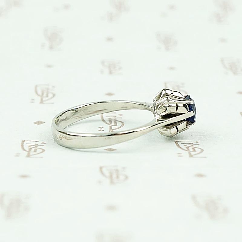 Mid Century Inky-Blue Sapphire Solitaire