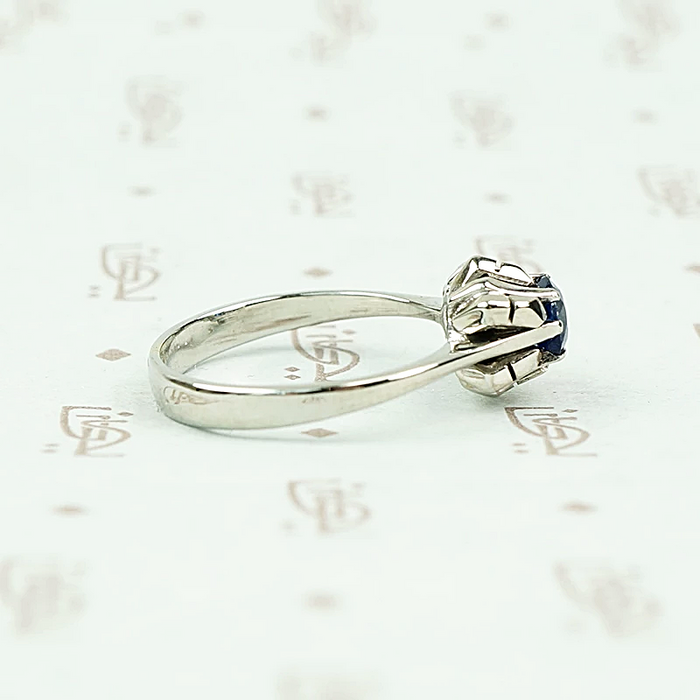Mid Century Inky-Blue Sapphire Solitaire