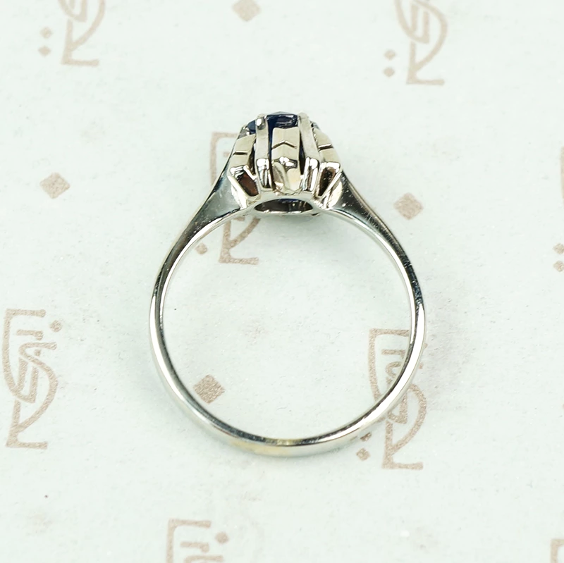 Mid Century Inky-Blue Sapphire Solitaire