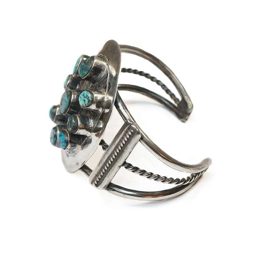 1940's Coin Silver and Turquoise Native American Cuff Bracelet