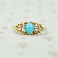19thc Turquoise and Chunky Cushion Cut Diamond Ring