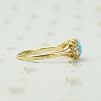 19thc Turquoise and Chunky Cushion Cut Diamond Ring