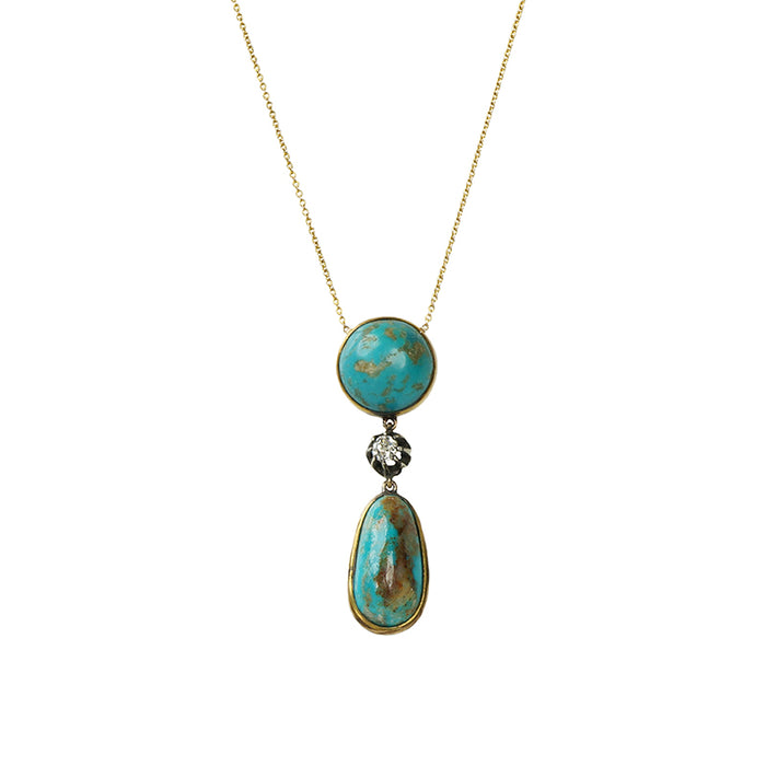Turquoise and OMC Diamond Pendant Necklace