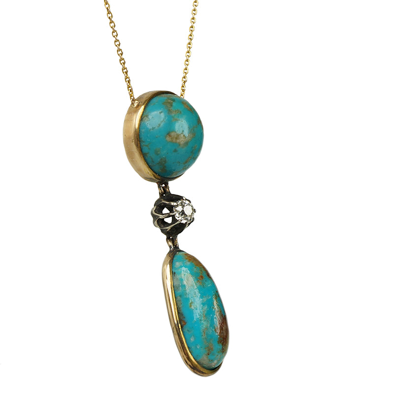 Turquoise and OMC Diamond Pendant Necklace