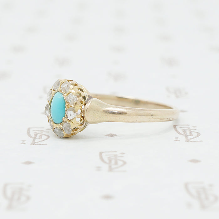 turquoise and rose cut diamond ring