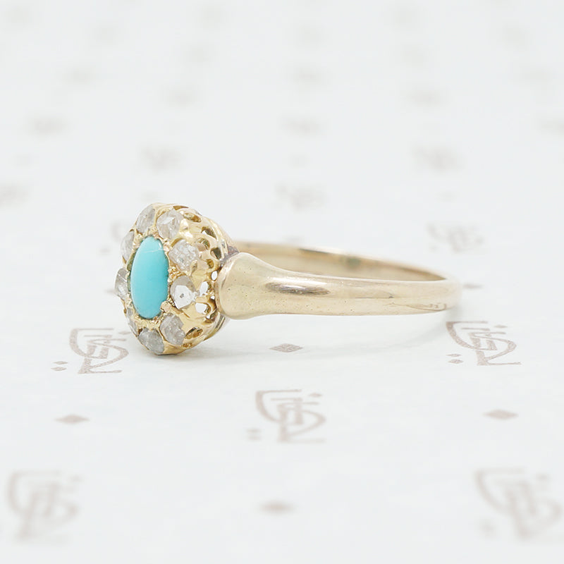 turquoise and rose cut diamond ring