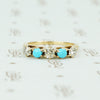 alternating diamond and turquoise band yellow gold prong setting