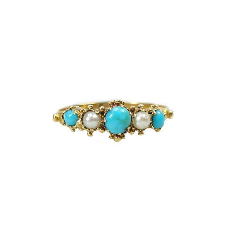 Early Turquoise and Natural Pearl Hoop Ring