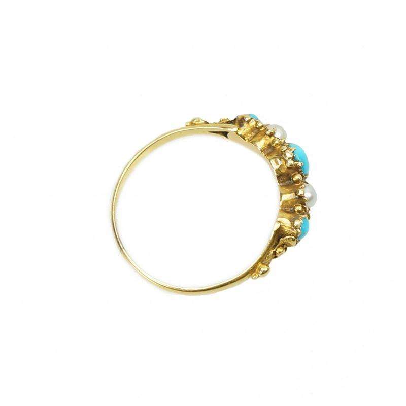 Early Turquoise and Natural Pearl Hoop Ring