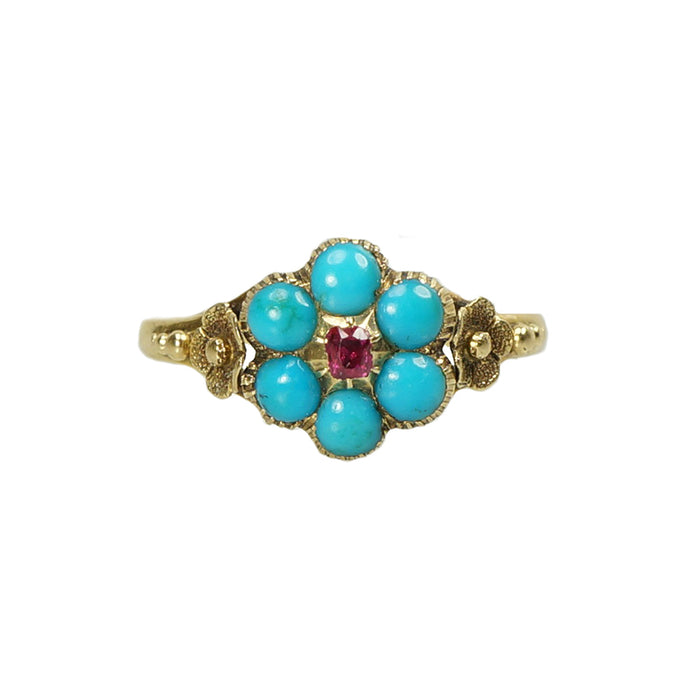 Lovers Georgian Ring Turquoise and Ruby - Gem Set Love
