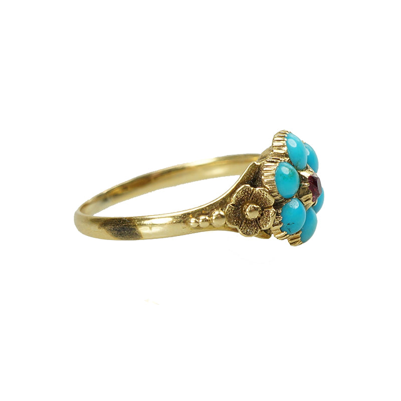 Lovers Georgian Ring Turquoise and Ruby - Gem Set Love