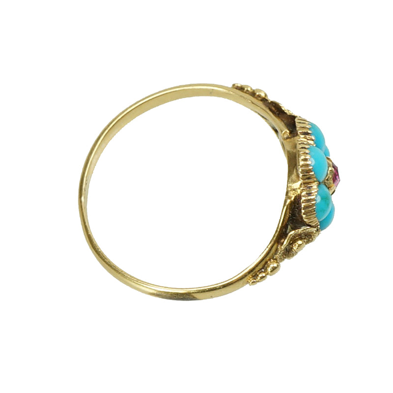 Lovers Georgian Ring Turquoise and Ruby - Gem Set Love