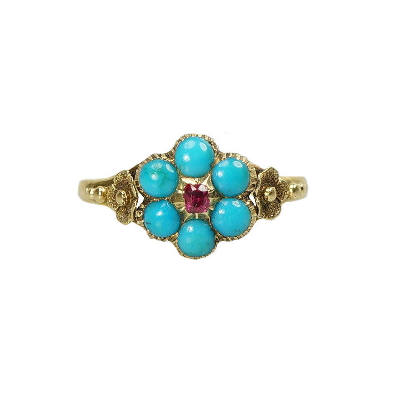 Lovers Georgian Ring Turquoise and Ruby - Gem Set Love
