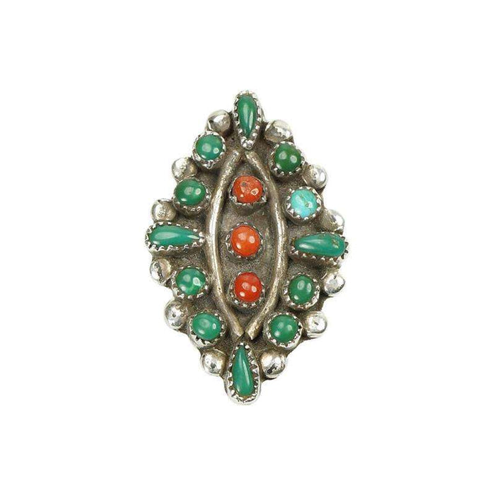 Vintage Zuni Petit Point Ring Turquoise and Coral