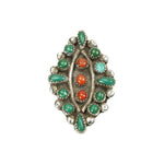 Vintage Zuni Petit Point Ring Turquoise and Coral