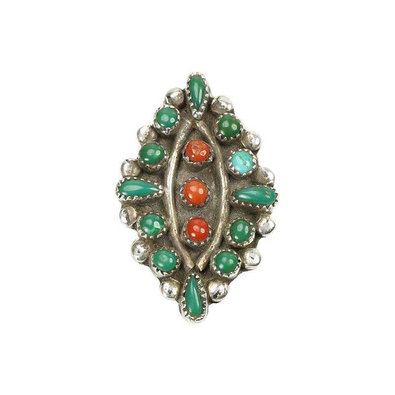 Vintage Zuni Petit Point Ring Turquoise and Coral