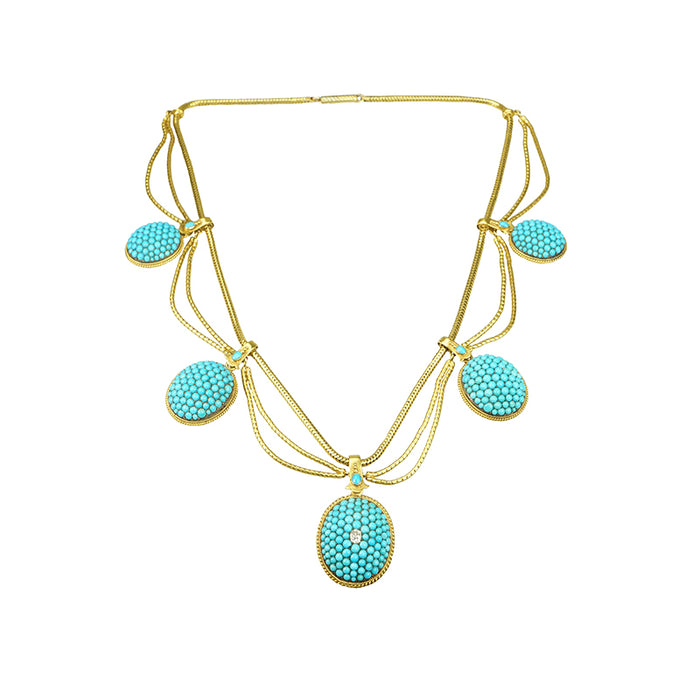Stunning 19th century Turquoise Necklace in Original Fitted Box - Gem Set Love