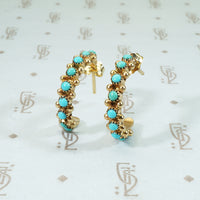 Vintage 14k Gold Turquoise Hoop Earrings