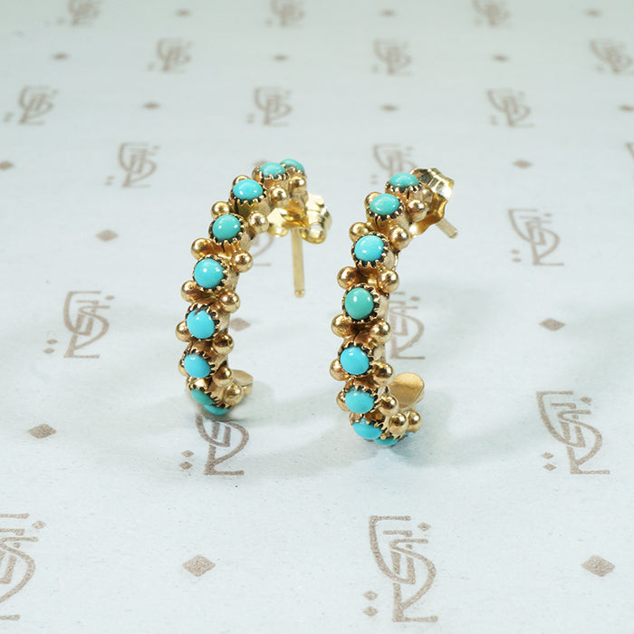 Vintage 14k Gold Turquoise Hoop Earrings