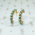 Vintage 14k Gold Turquoise Hoop Earrings