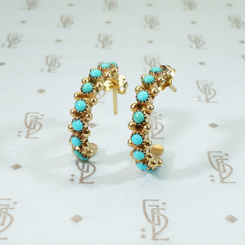 Vintage 14k Gold Turquoise Hoop Earrings