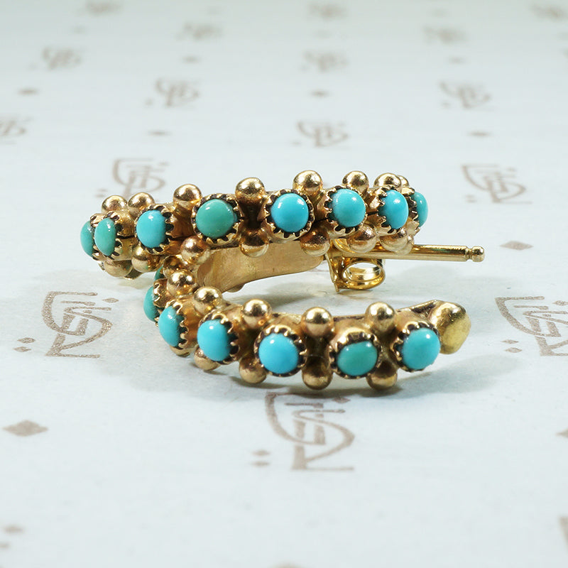Vintage 14k Gold Turquoise Hoop Earrings