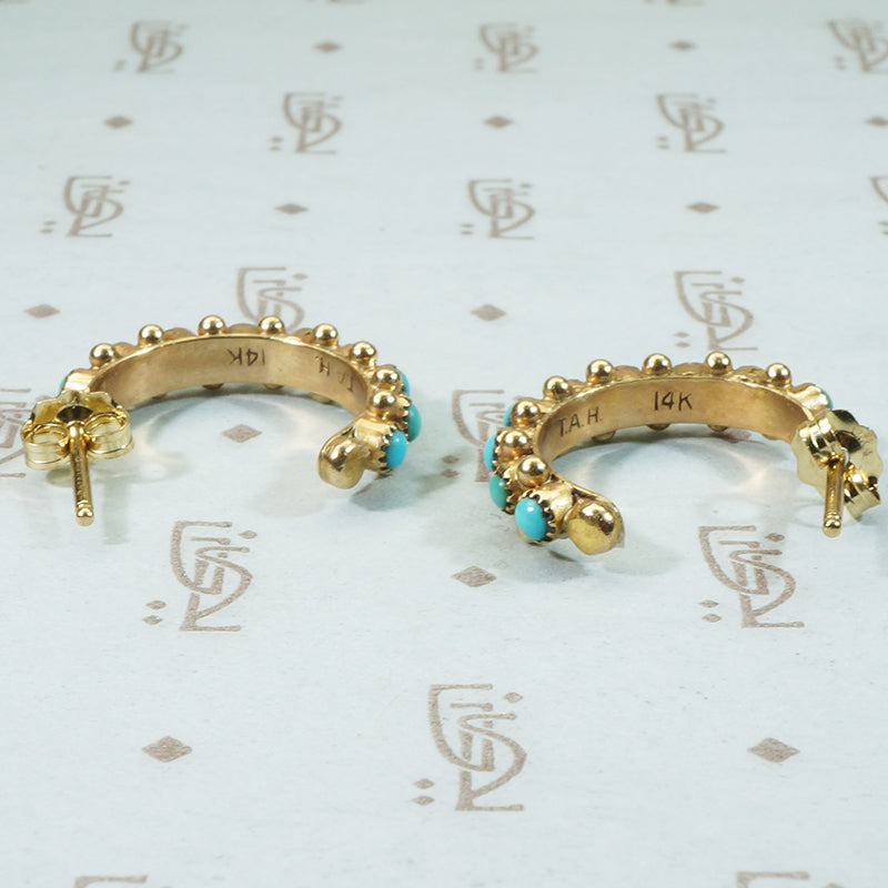 Vintage 14k Gold Turquoise Hoop Earrings