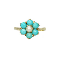 Turquoise and Pearl Pretty Posy Ring - Gem Set Love
